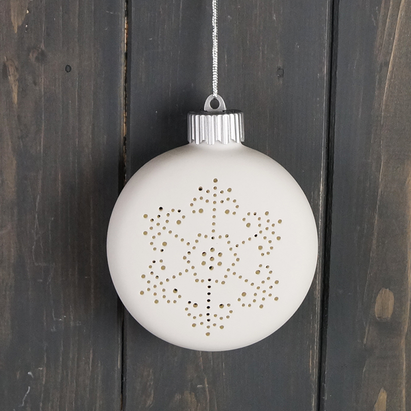 Ceramic light up Snowflake Flat Bauble (9.8cm) detail page